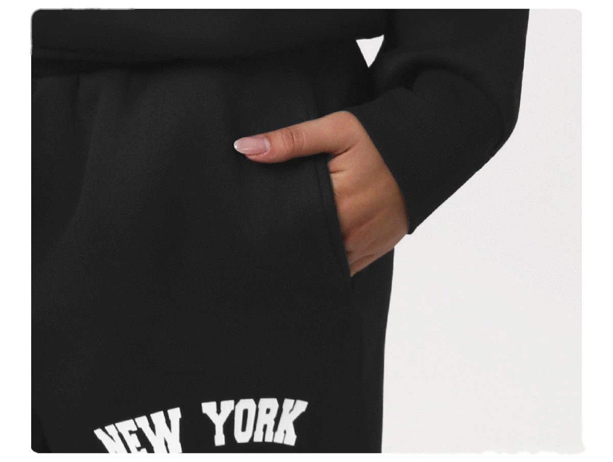 Custom Autumn-Winter Fleece Warm Sweatshirt Set with Cuffed Athletic Jogger Pants & Letter Print detail