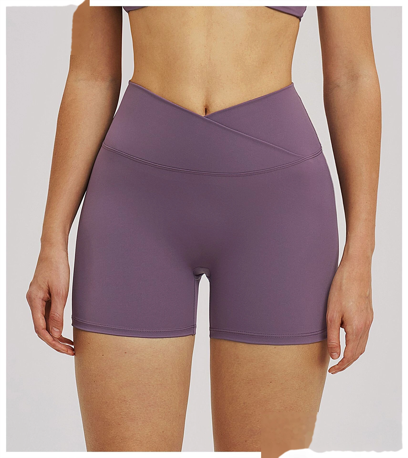 Custom Cross Waist Yoga Shorts - Women's Fleece Lined Tight High-Waisted Gym Running Outdoor Sports Shorts detail