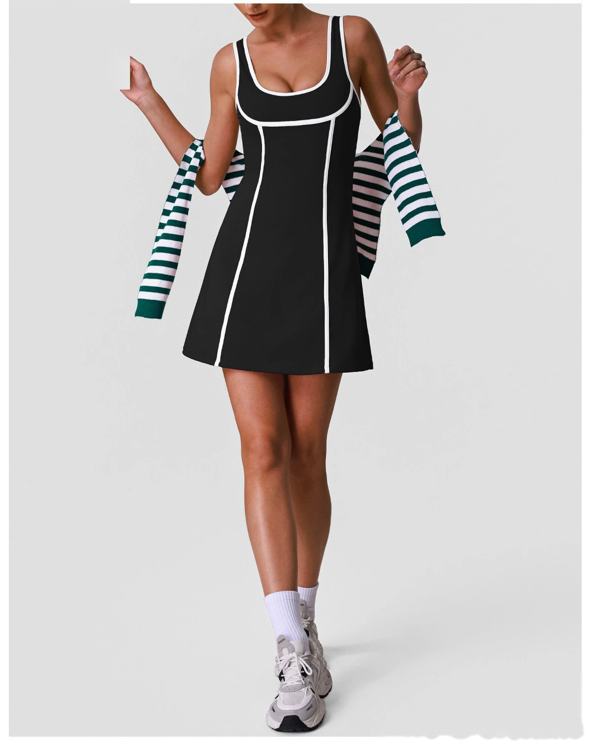 Custom Women’s Slim Fit Halter Tennis Skort Romper Backless Beauty Back Yoga Workout Dress detail