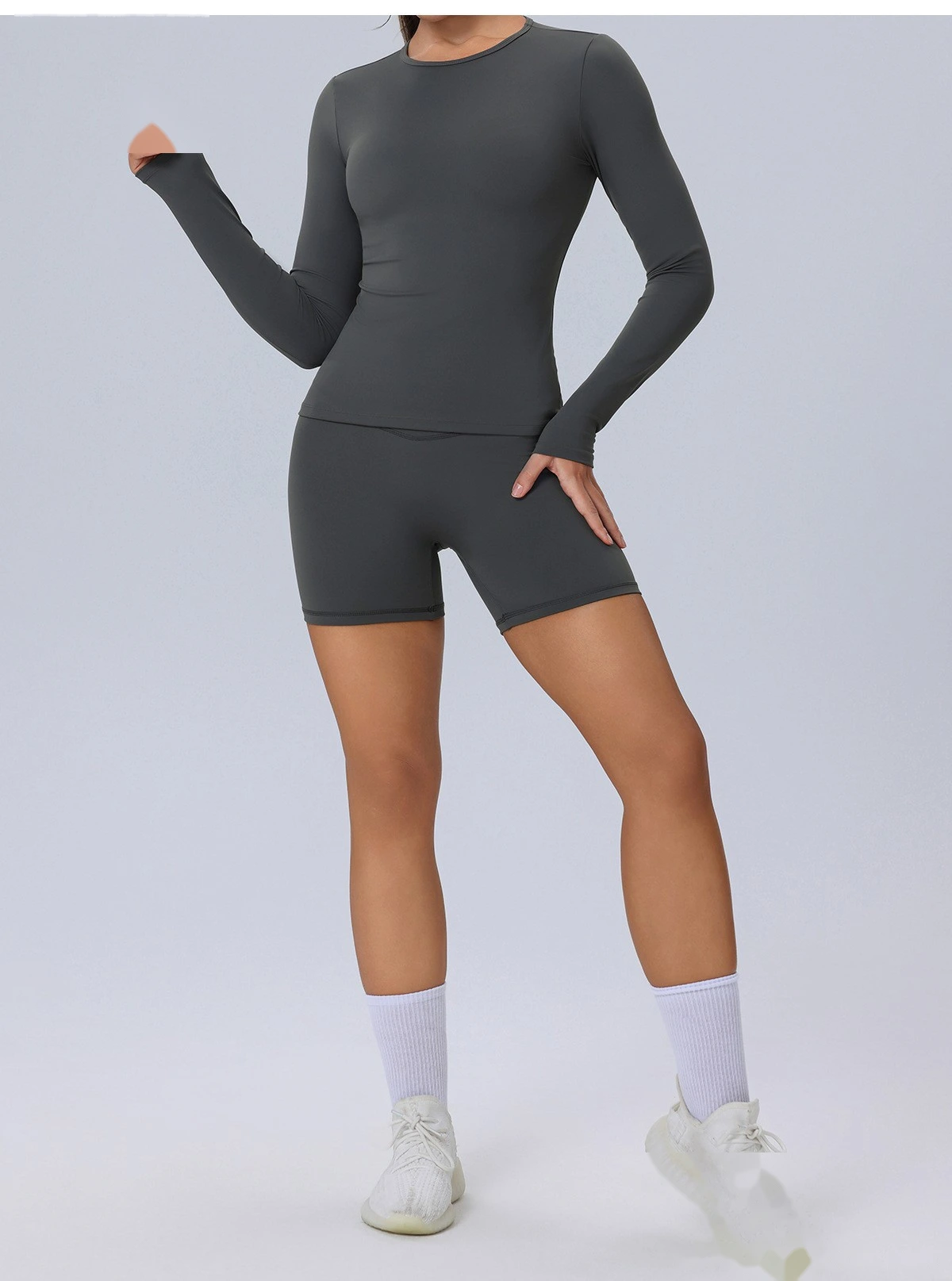 Customize tight-fitting long-sleeved yoga clothes for women's outdoor running T-shirts and elastic fitness clothes tops detail
