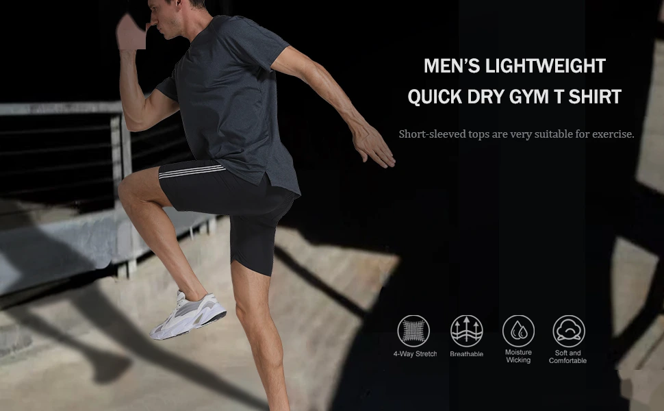 Men's summer running fitness short-sleeved shirt men's training loose breathable elastic sports T-shirt detail