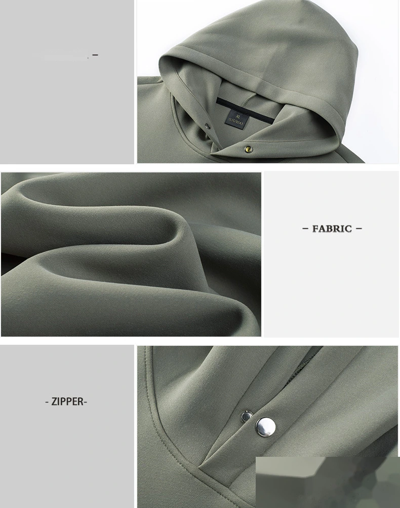 Fall/winter pullover sports hooded sweater solid color pocket loose long sleeve leisure trend air layer sweater detail