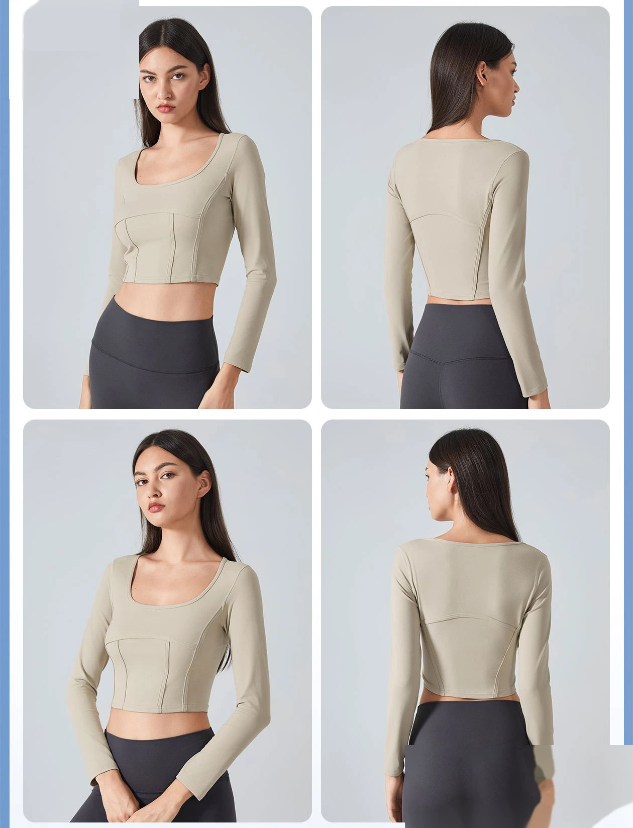 Customized sports, running and fitness long sleeves and short slim yoga clothes tops detail