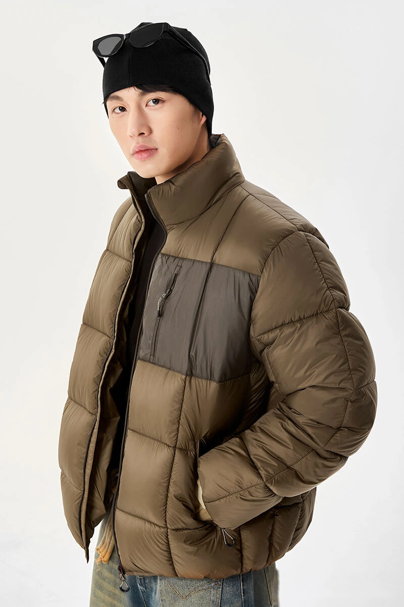 Custom fashion windproof warm pocket men's and women's cotton coat down jacket detail