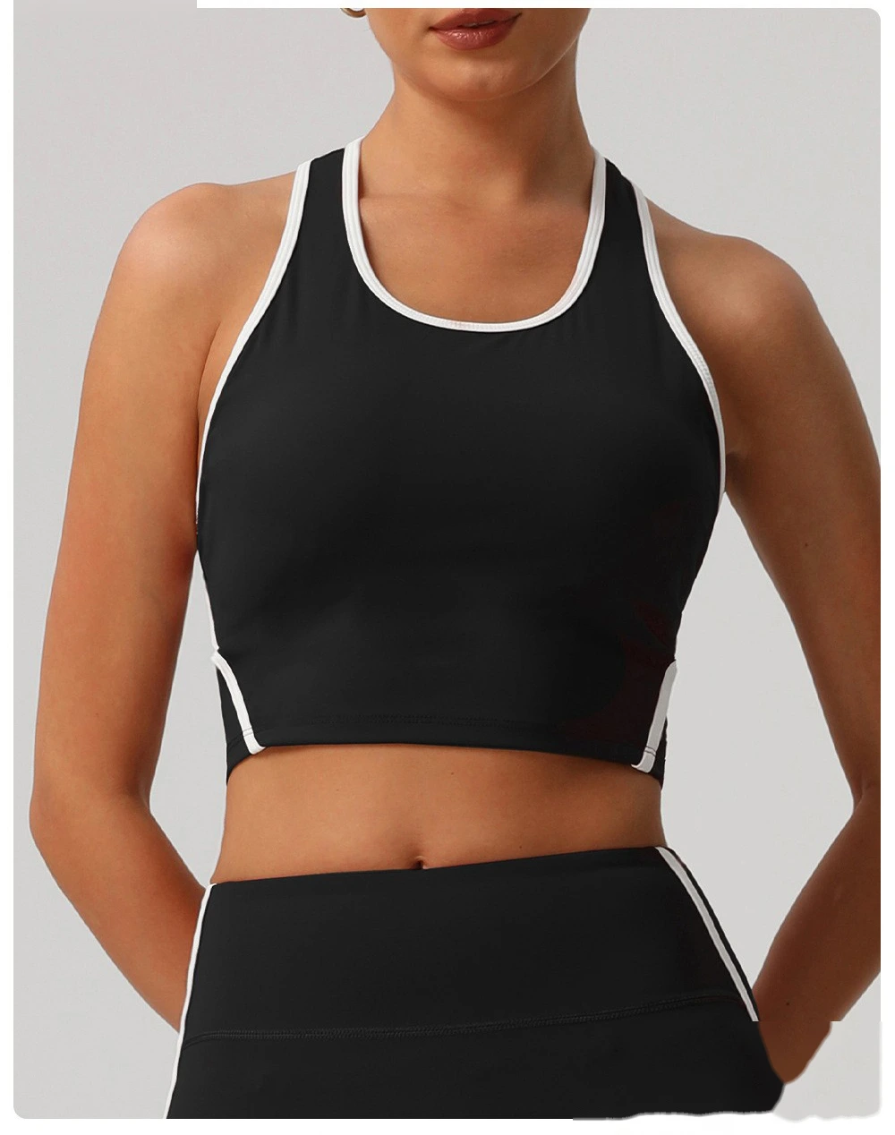 Custom-made tight-fitting nude contrast sports fitness underwear female worker word beautiful back yoga vest detail