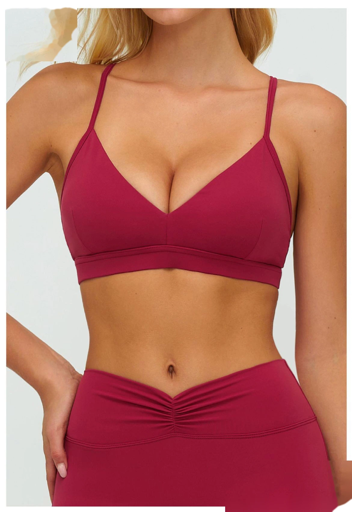 Women's Customizable V-Neck Yoga Sports Bra - Y-Back Adjustable Straps, High Support Workout Bra for Fitness & Running detail
