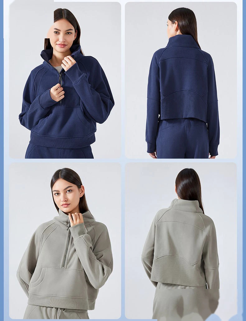 Custom-made semi-zipper high stand-up collar pullover sweater for women's warm fleece thickening in autumn and winter detail