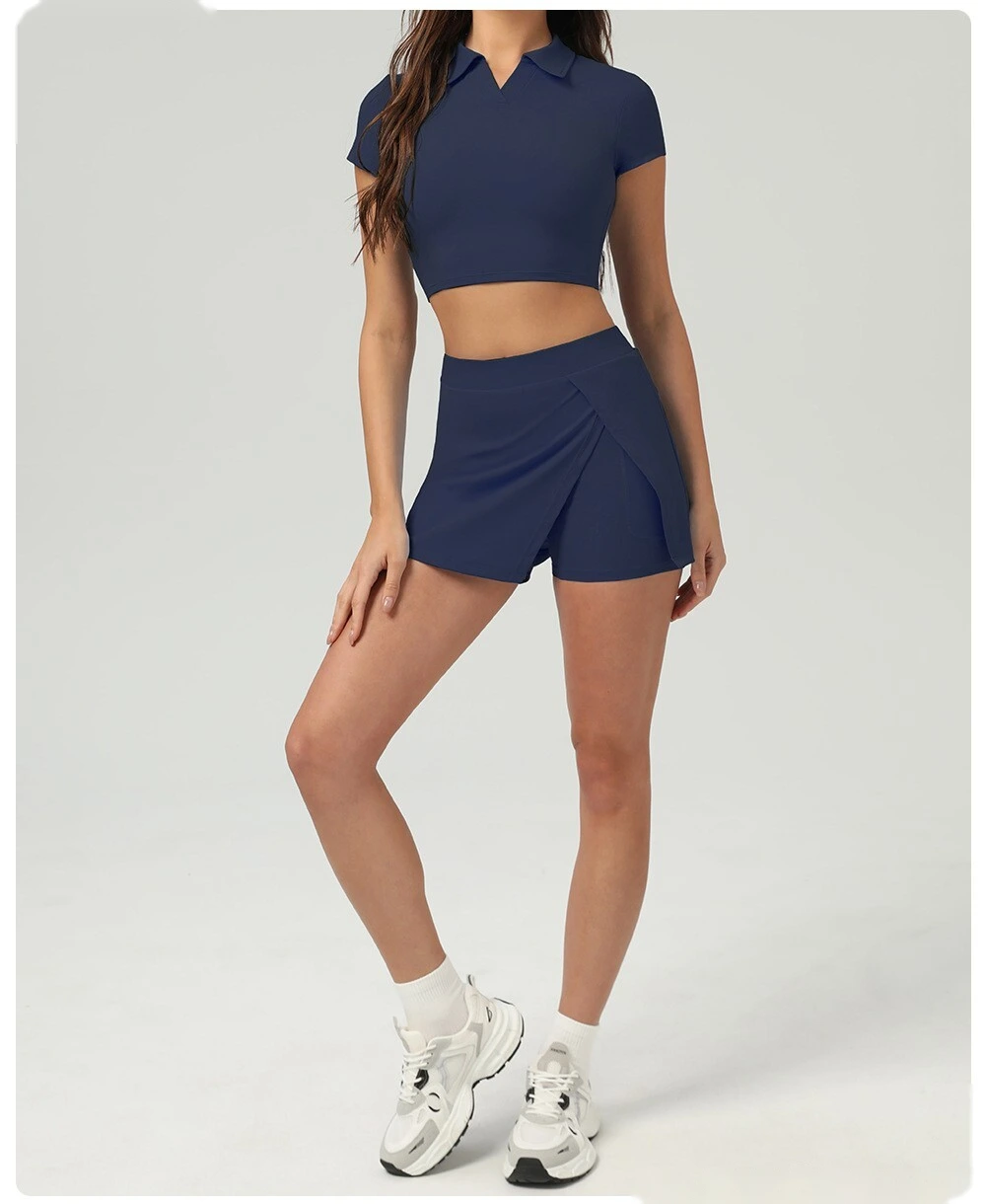 Ice sunscreen tennis T-shirt women's lapels new short sports casual shirt summer yoga fitness clothes detail