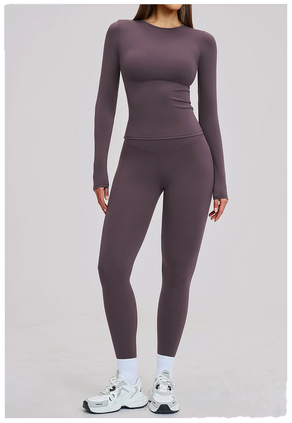 Custom Women's Yoga Set - High Stretch Tight Long Sleeve Top & Leggings for Outdoor Running Fitness detail