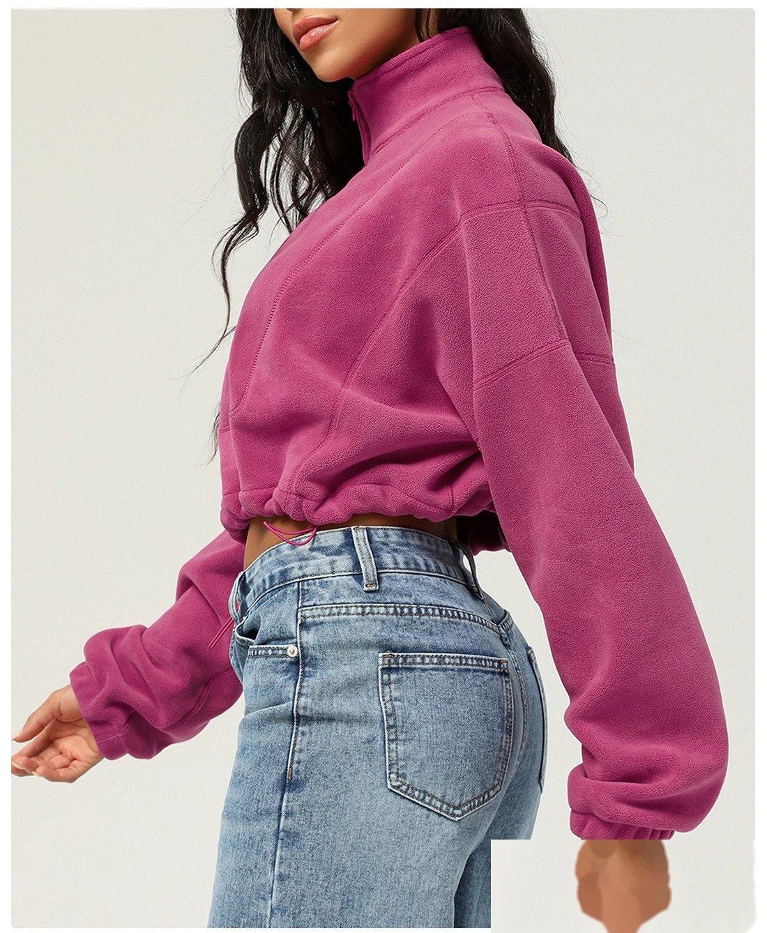 Customized autumn and winter Olympic fleece long-sleeved sweater stand-up zipper short casual warm sportswear women detail