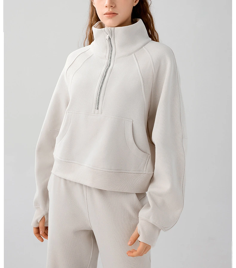 Women long sleeve half zip stand collar autumn fleece running sweatshirts detail