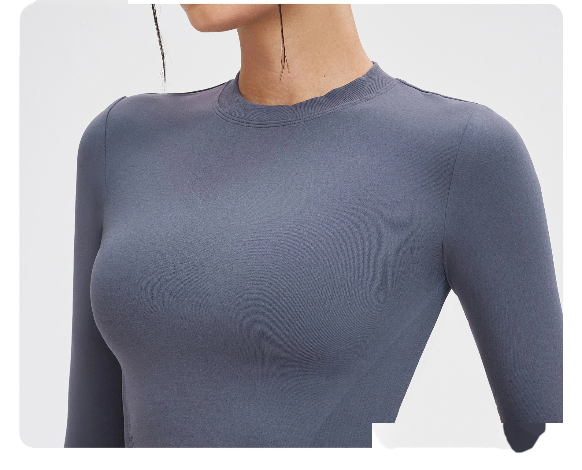Custom Seamless Yoga Long Sleeve - Women's Crew Neck Tight High-Stretch Running Fitness T-Shirt detail