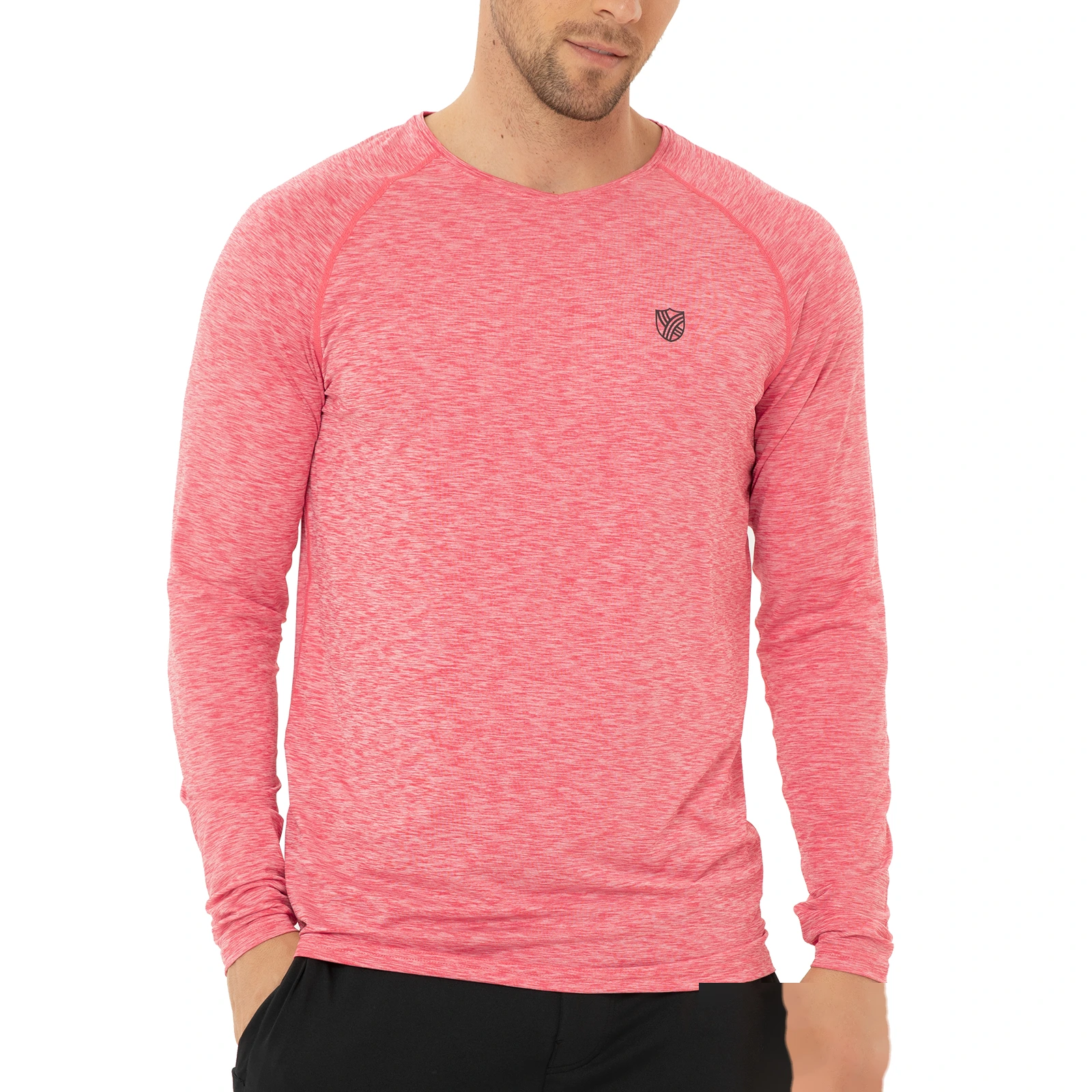 Men's running fitness training UPF outdoor sunscreen quick-drying breathable V-neck long-sleeved T-shirt detail