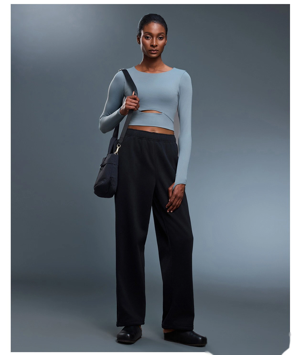 Customized velvet warm casual pants loose sports pants in autumn and winter ladies drawstring leg pants - allni detail
