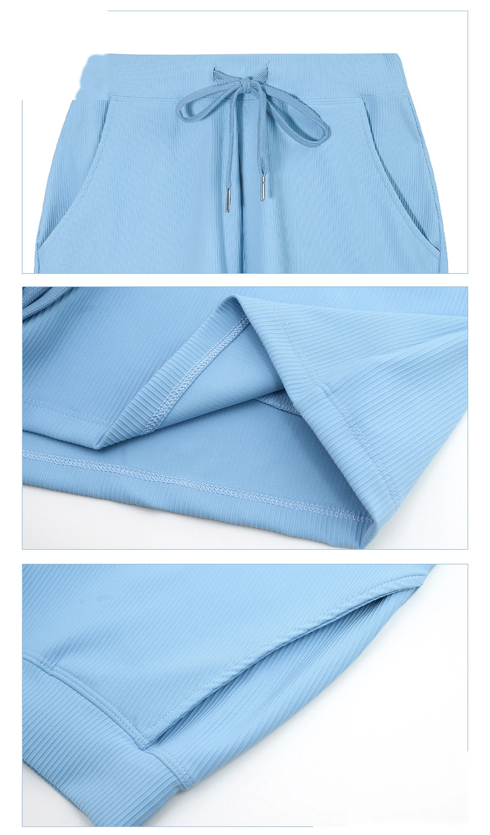 Customized rib loose casual shorts women's drawstring quick-drying yoga shorts pocket high elastic sports pants detail