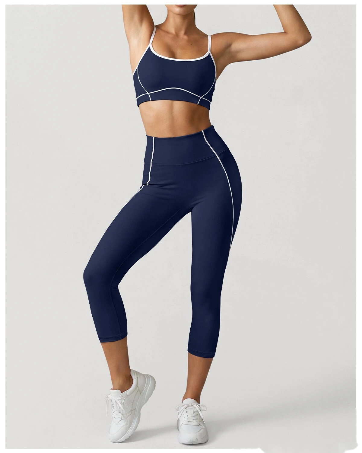 Women Workout Tracksuit, Sleeveless Athletic Vest + High Elastic Seven-Eighths Pants, Breathable Gym Clothing Set detail