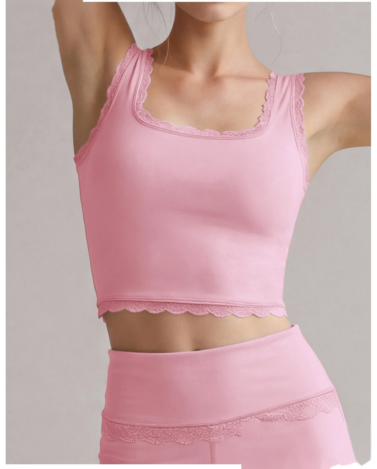 Women Summer Lace Trim Workout Top, Stretch Anti-Sagging Athletic Cami, Breathable Gym Vest for Daily Exercise detail