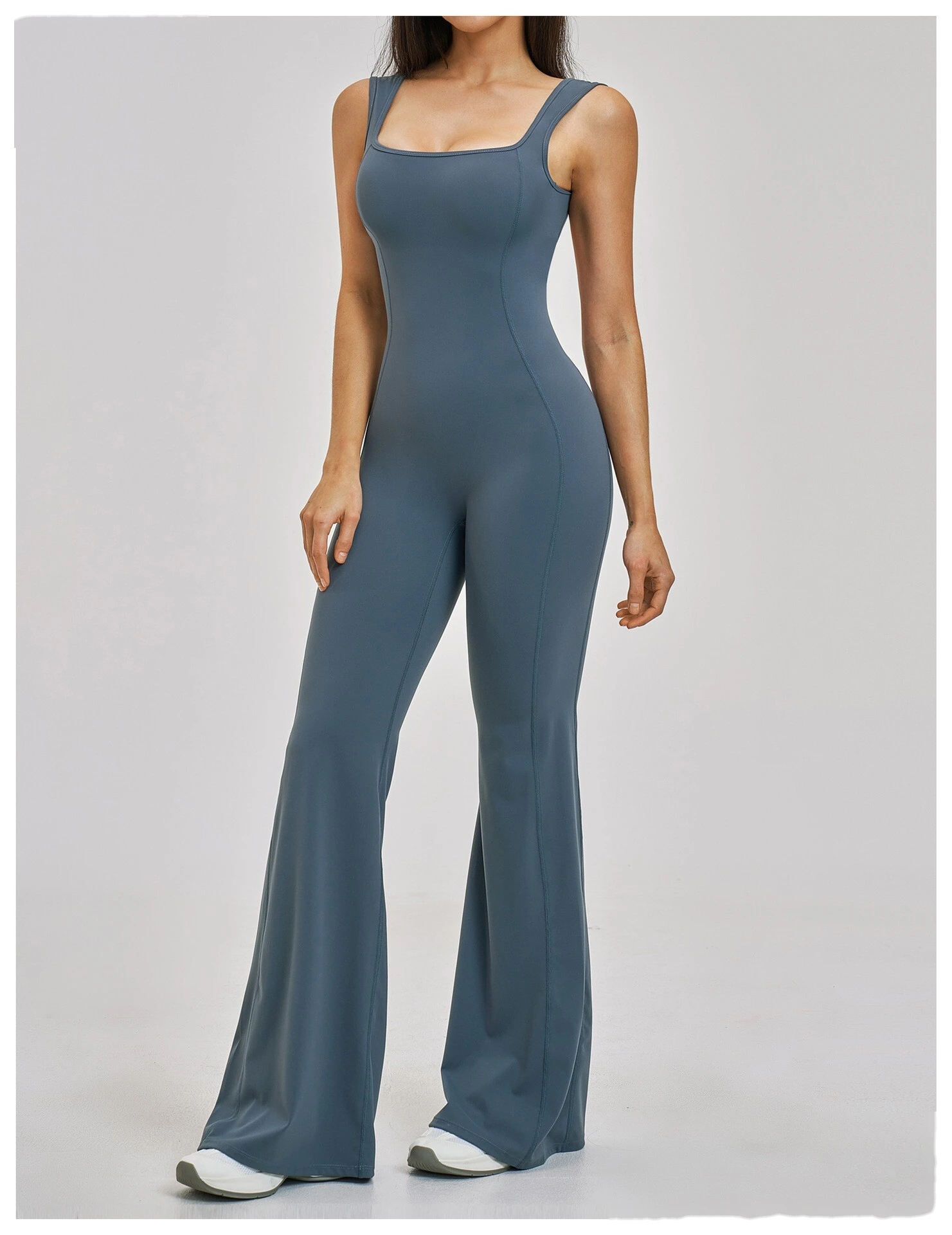 Custom Women’s Flared Leg Yoga One-Piece Outfit Beauty Back Slim Fit Fitness Gym Bodysuit Sport Jumpsuit detail
