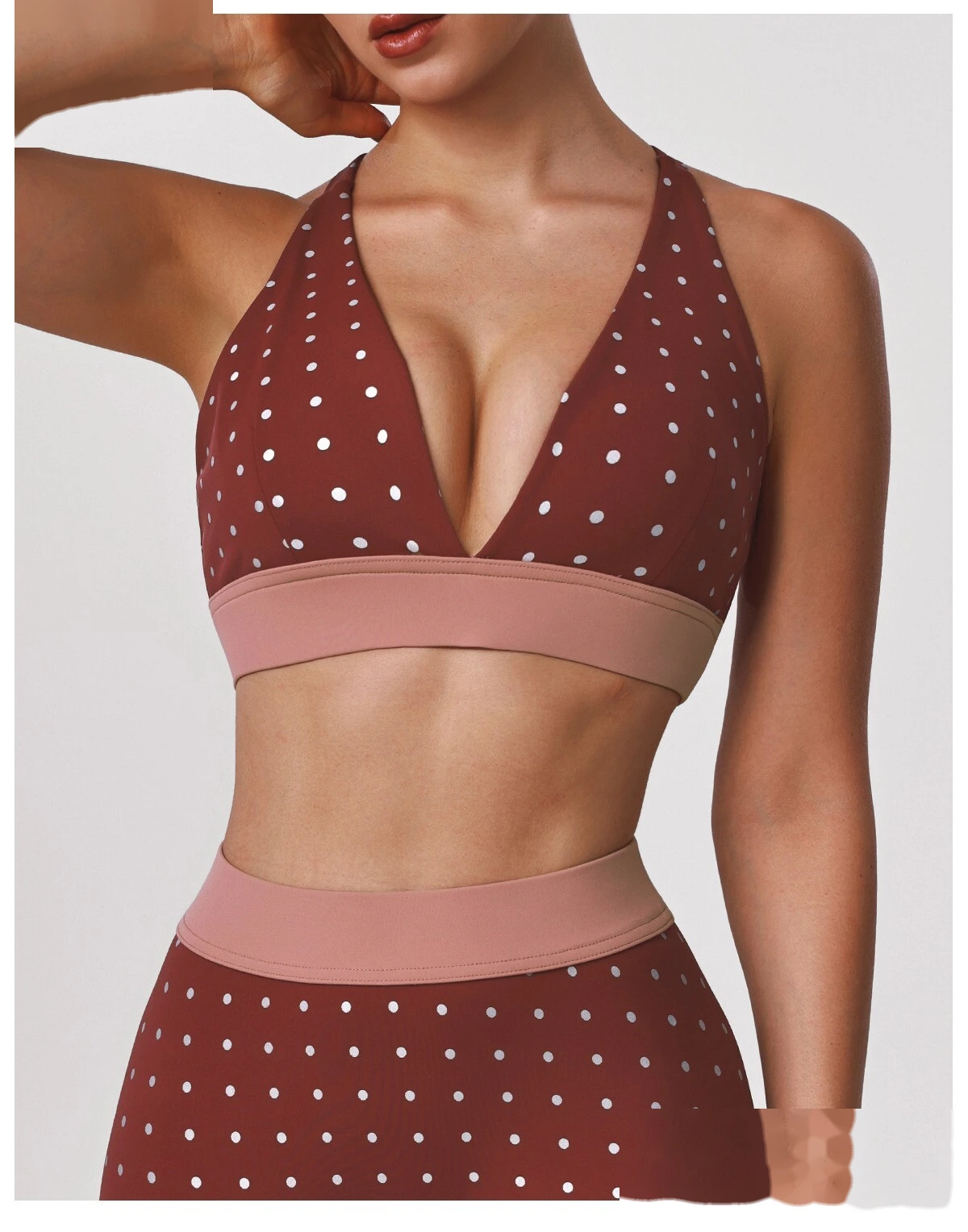 Bulk Custom Cross Beauty Back Yoga Bra - Color Block Polka Dot High-Stretch Sexy Gym Running Activewear detail