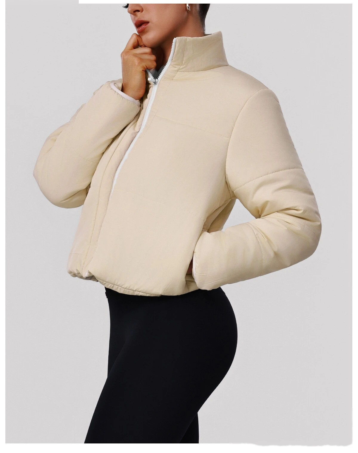Women's Customizable Slim-Fit Winter Cotton Jacket - Thick Windproof Outdoor Sports Coat with Zipper for Running detail