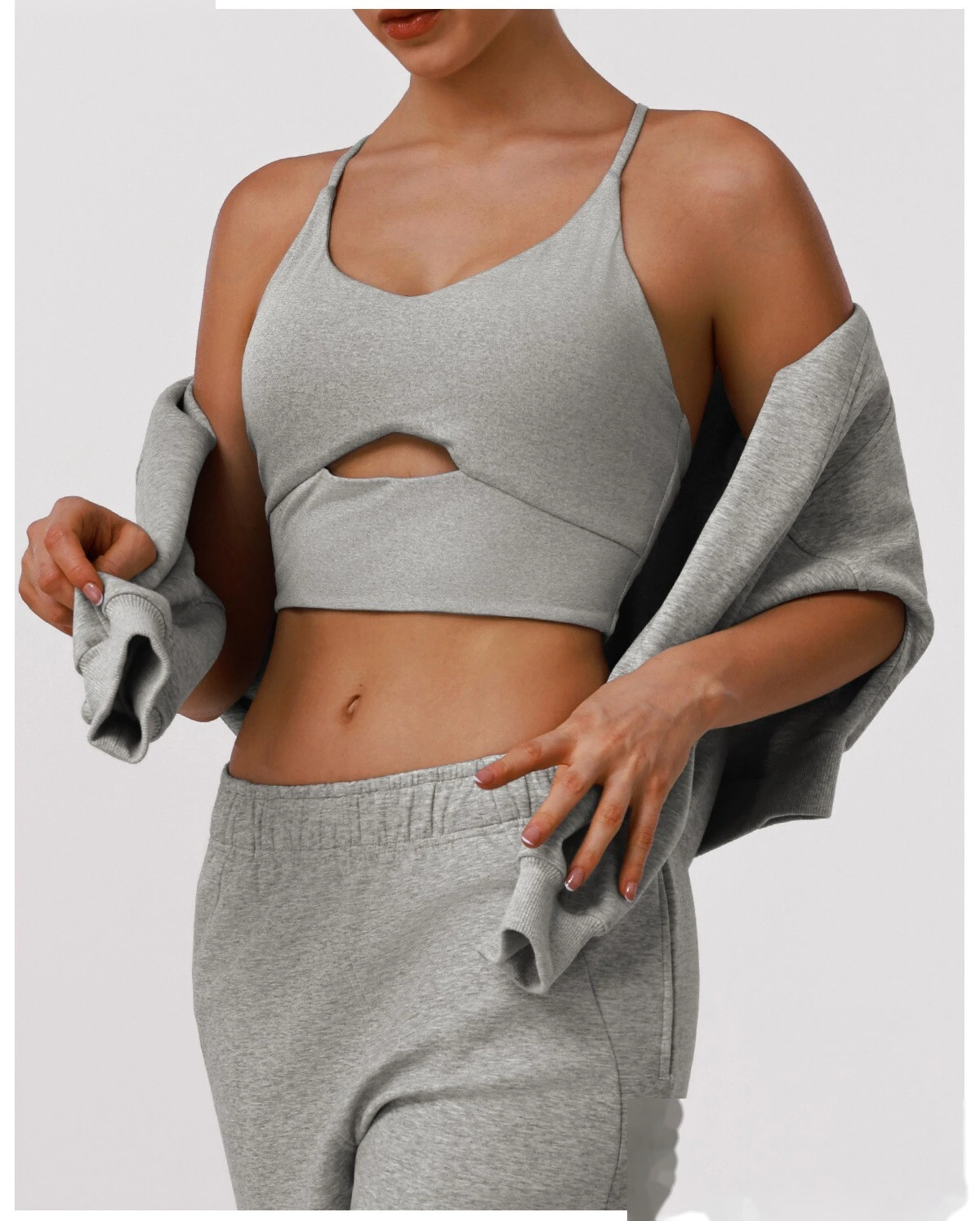 Women's Nude Feel Cutout Thin Strap Sports Bra Shockproof Push Up Racerback for Running Yoga Gym detail