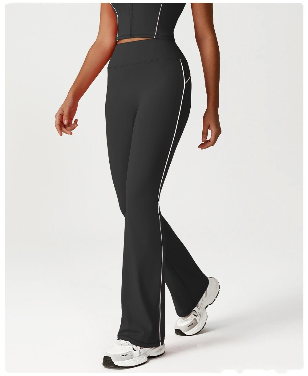 Custom micro-La leisure yoga pants women's new contrast running pants dance training fitness wide-leg pants detail