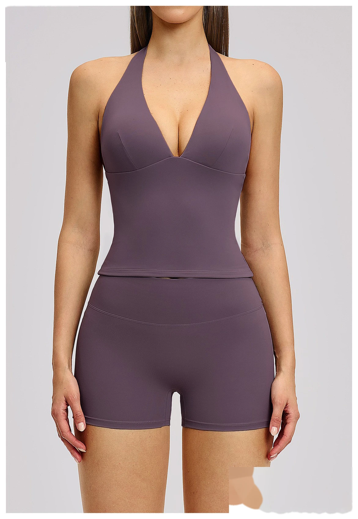 Women’s Custom Yoga Tank Top with Built-in Bra Pad Halter Backless High Stretch Yoga Set detail