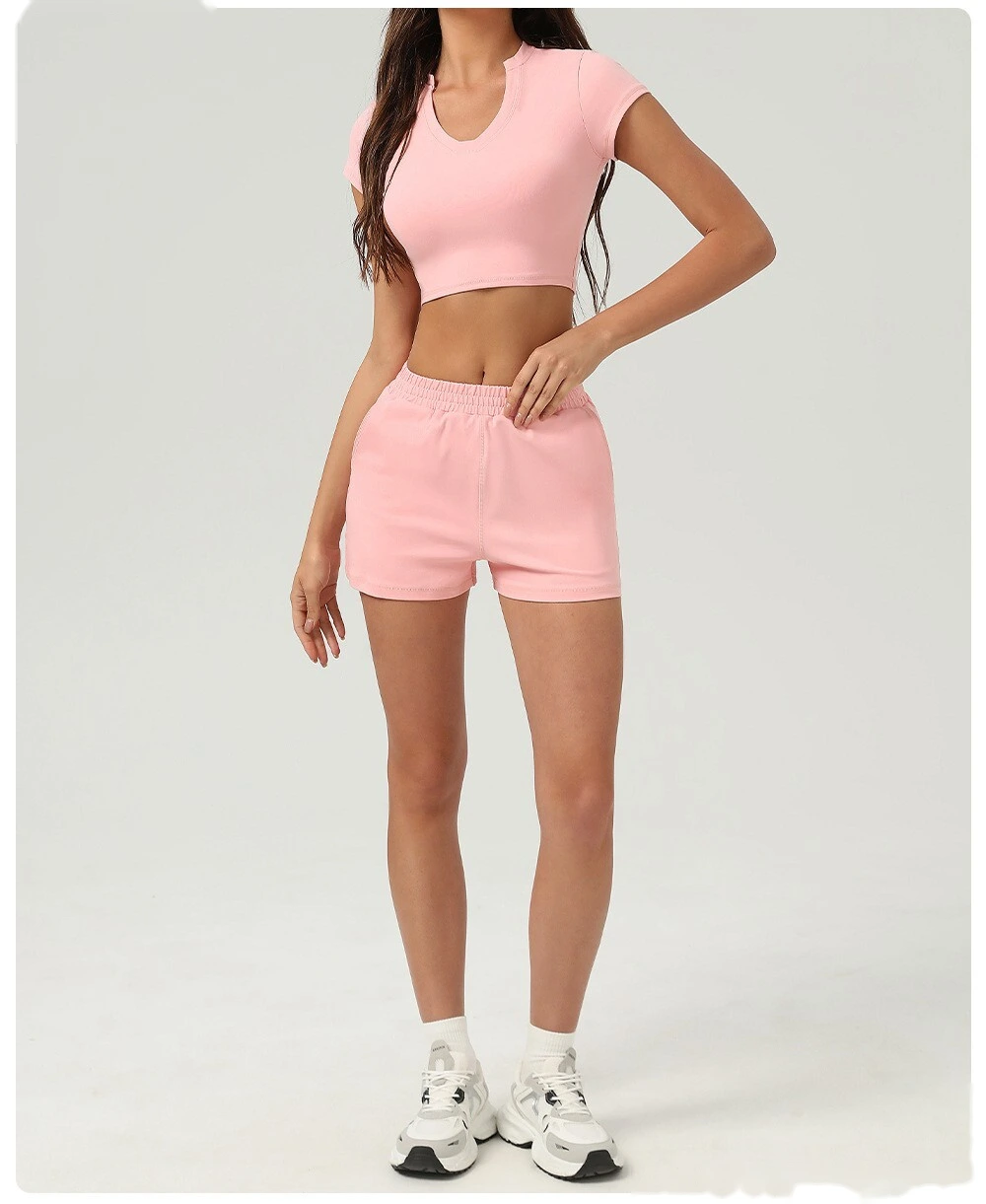 Sports and leisure high waist pocket tight shorts running sports peach hip outdoor fitness shorts female detail