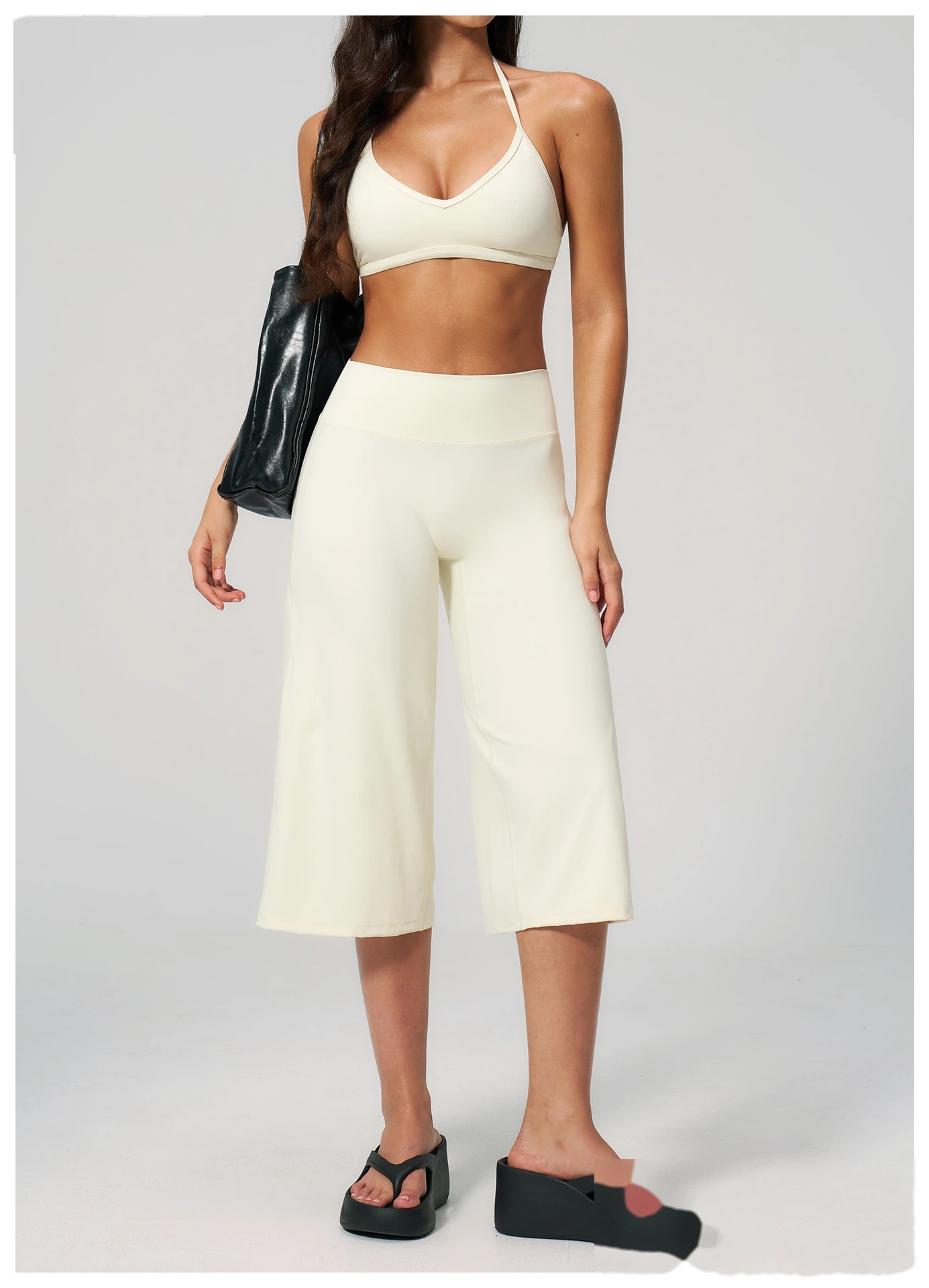 Beauty Back Shockproof Sports Bra Yoga Set, High Waist Wide Leg Seven Points Pants Fitness Suit detail