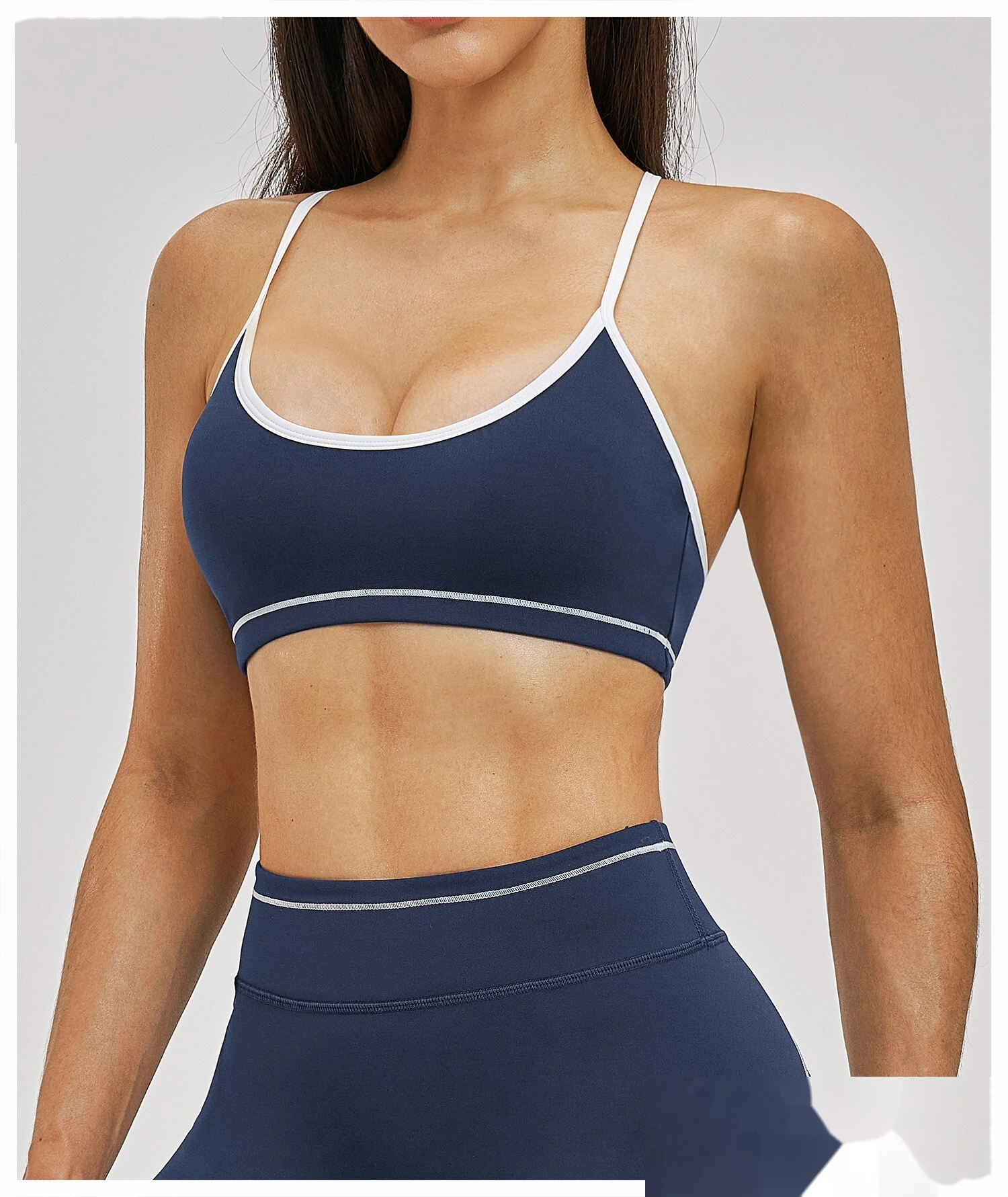 Custom Women’s Color Block Beauty Back Sports Bra Medium Support Yoga Gym Bra detail
