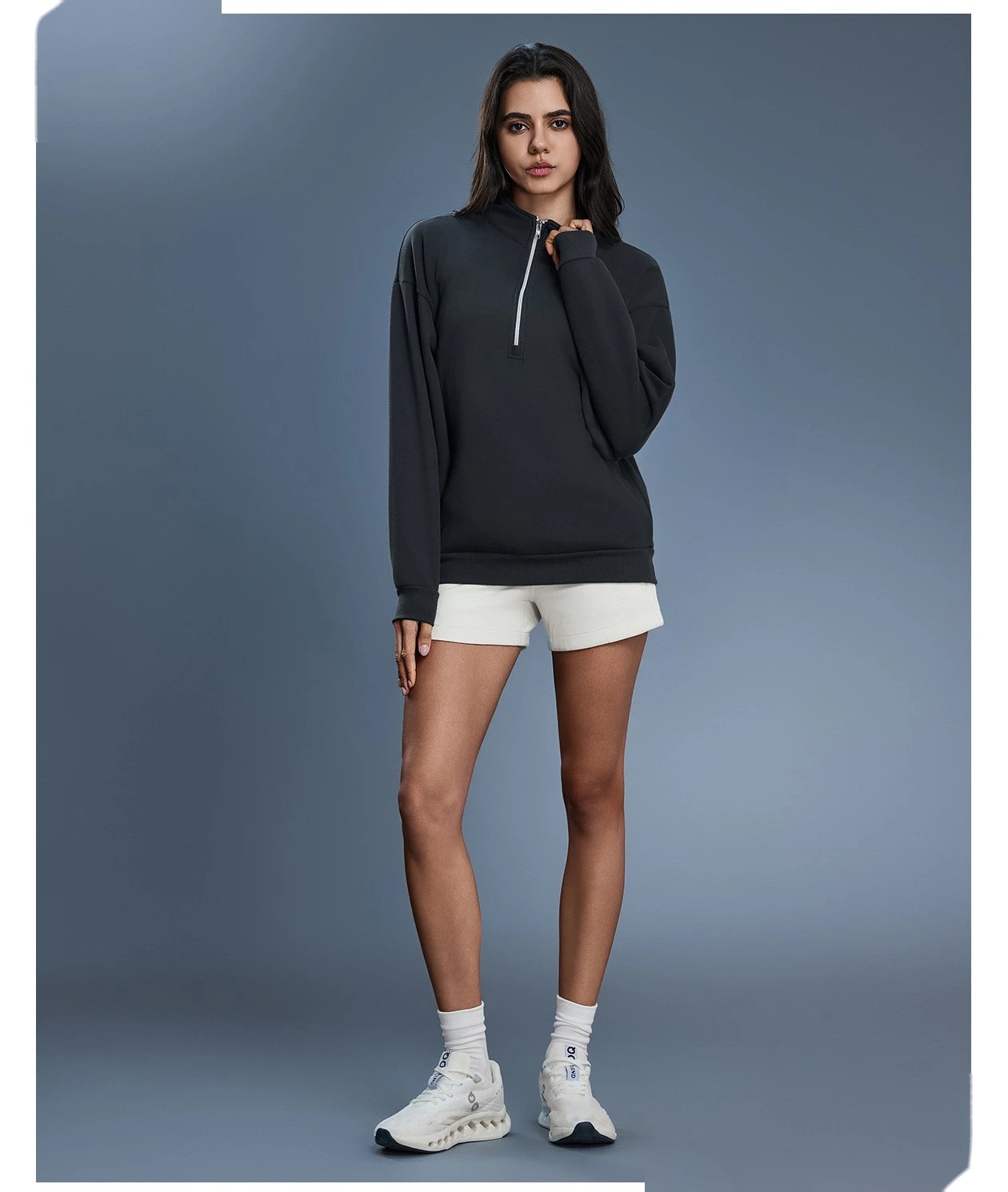 Custom Women's Winter Half-Zip Sweatshirt | Fleece-Lined Stand Collar, Loose Fit & Warm detail