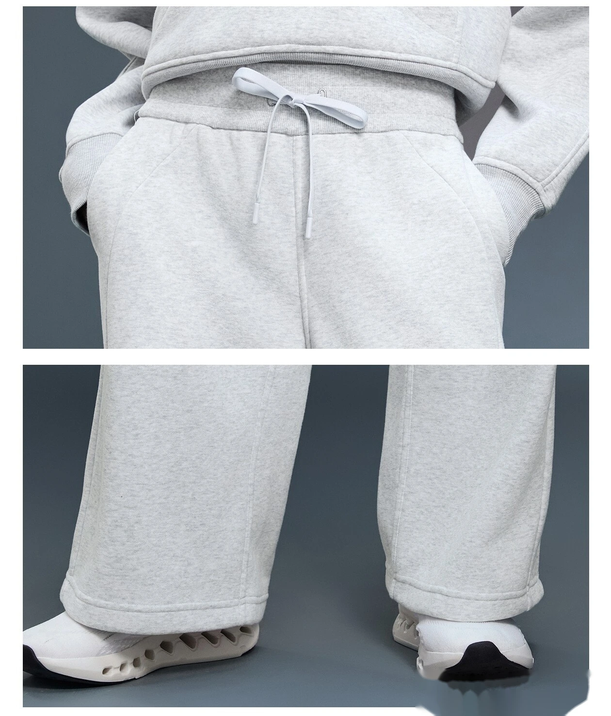 Customized autumn and winter plus velvet thick straight wide-leg pants loose warm sports pants detail