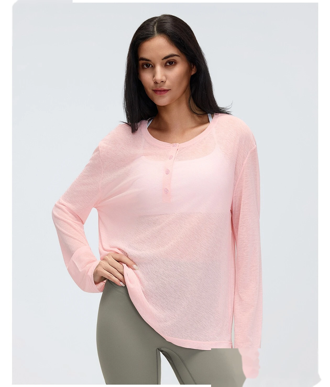 Loose Breathable Yoga Cover Up for Women, Long Sleeve Gym Top, Lightweight Casual Running Fitness T-Shirt detail