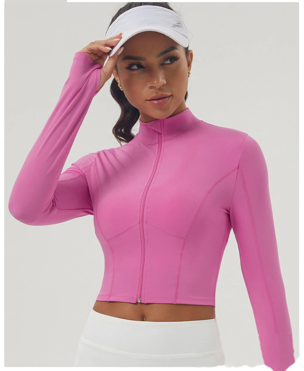 Customized outdoor running zipper tight coat yoga fitness sportswear top woman detail