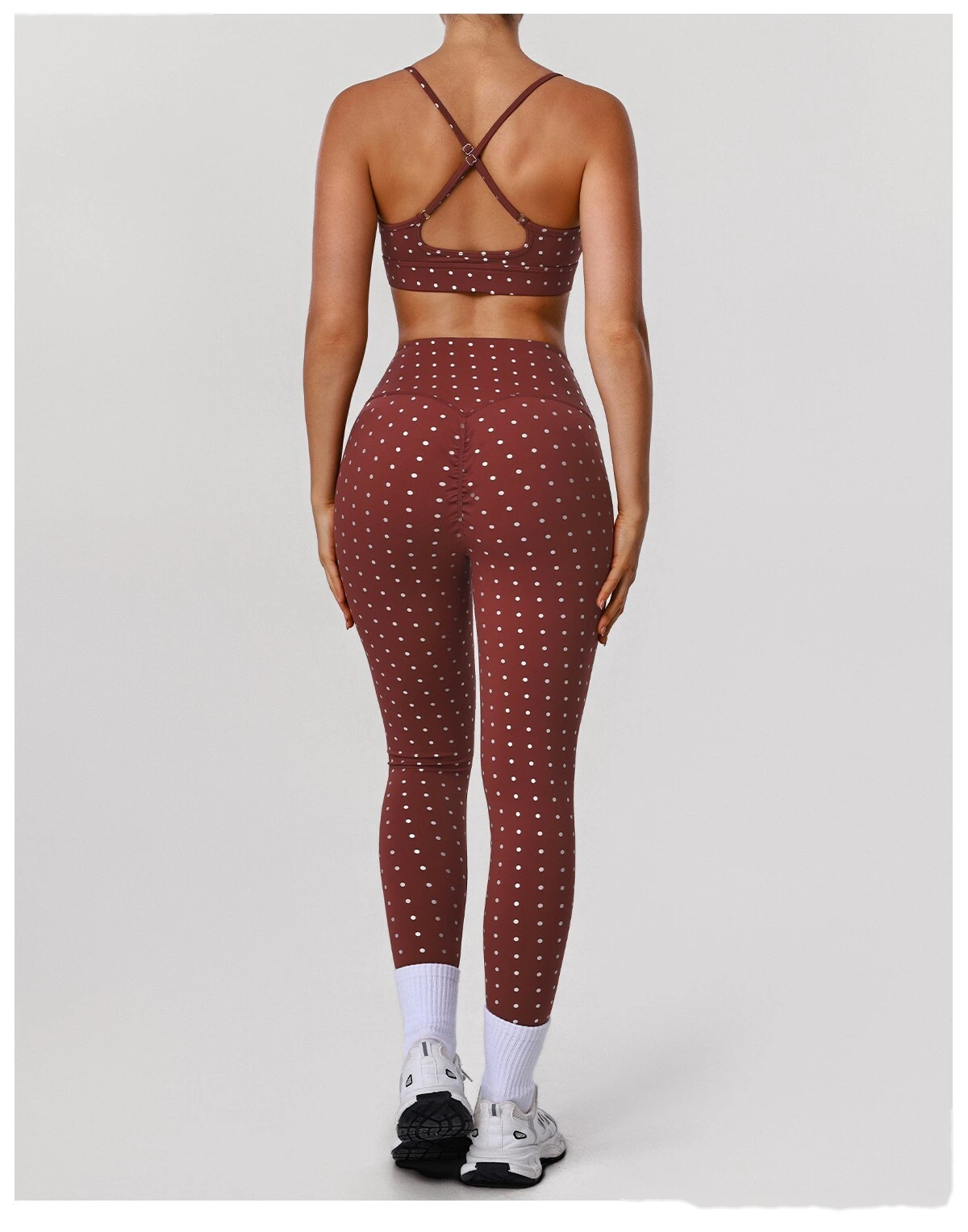Women's US/EU Thin Strap Yoga Bra - Customizable Silver Hot-Stamped Polka Dot Shockproof High-Elastic Fitness Bra detail