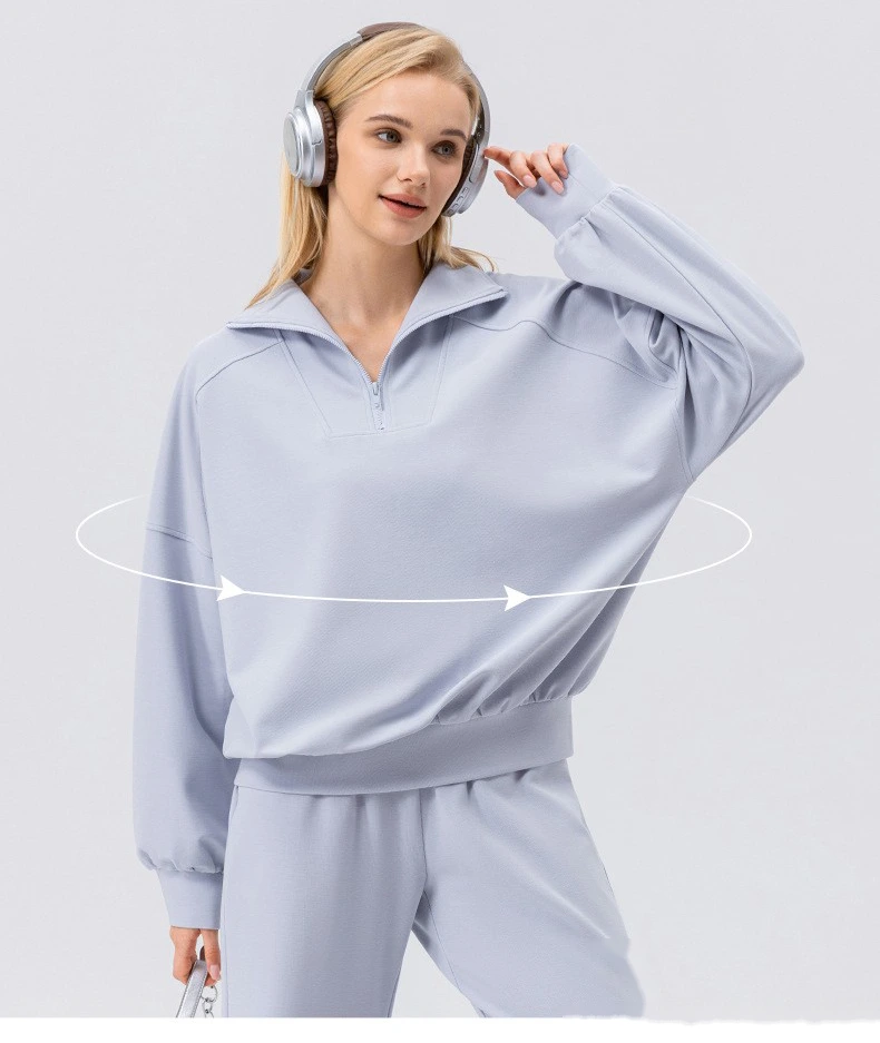 Custom sports sweater women's half zipper fitness long sleeve loose outdoor running sportswear detail