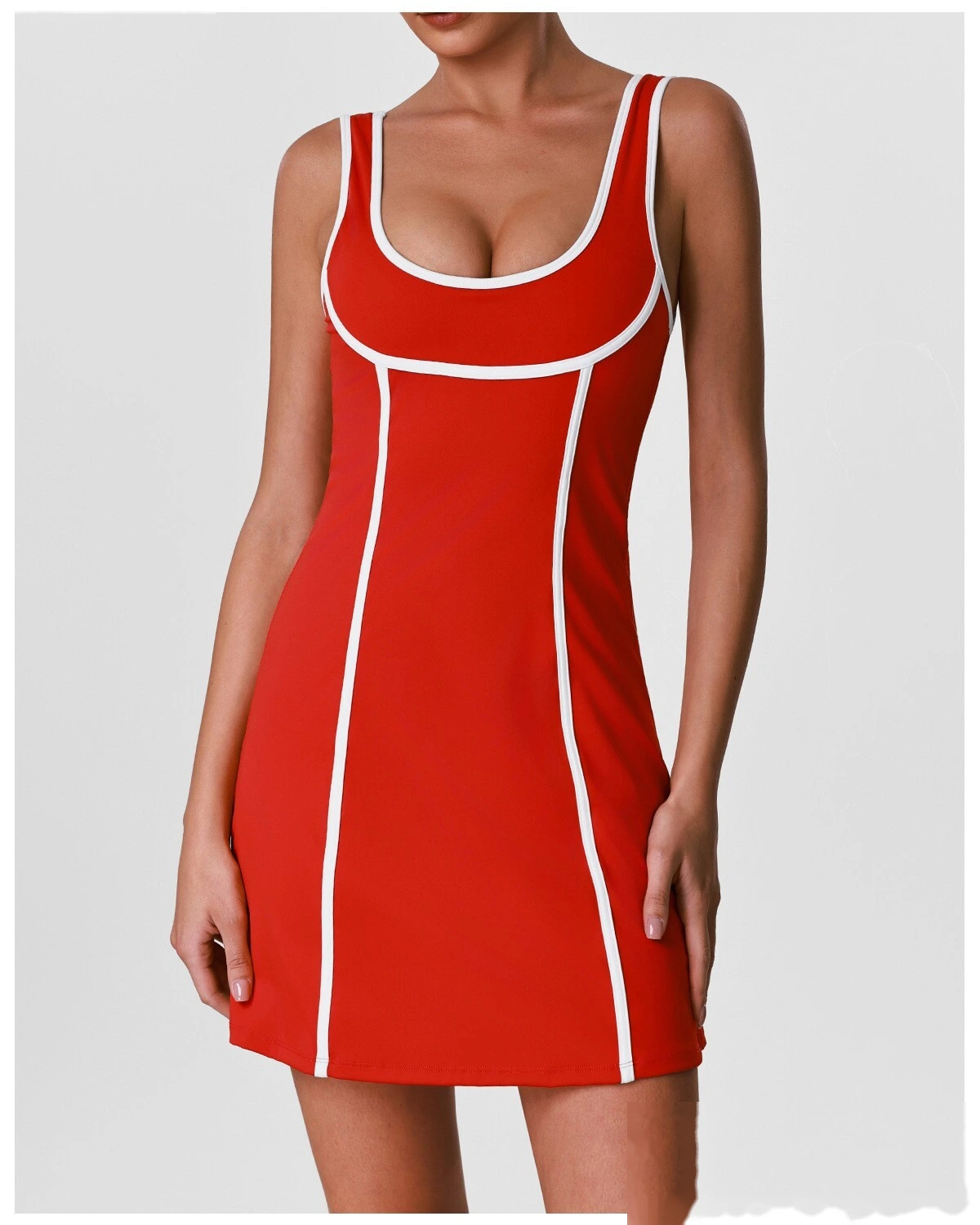 Custom Women’s Slim Fit Halter Tennis Skort Romper Backless Beauty Back Yoga Workout Dress detail