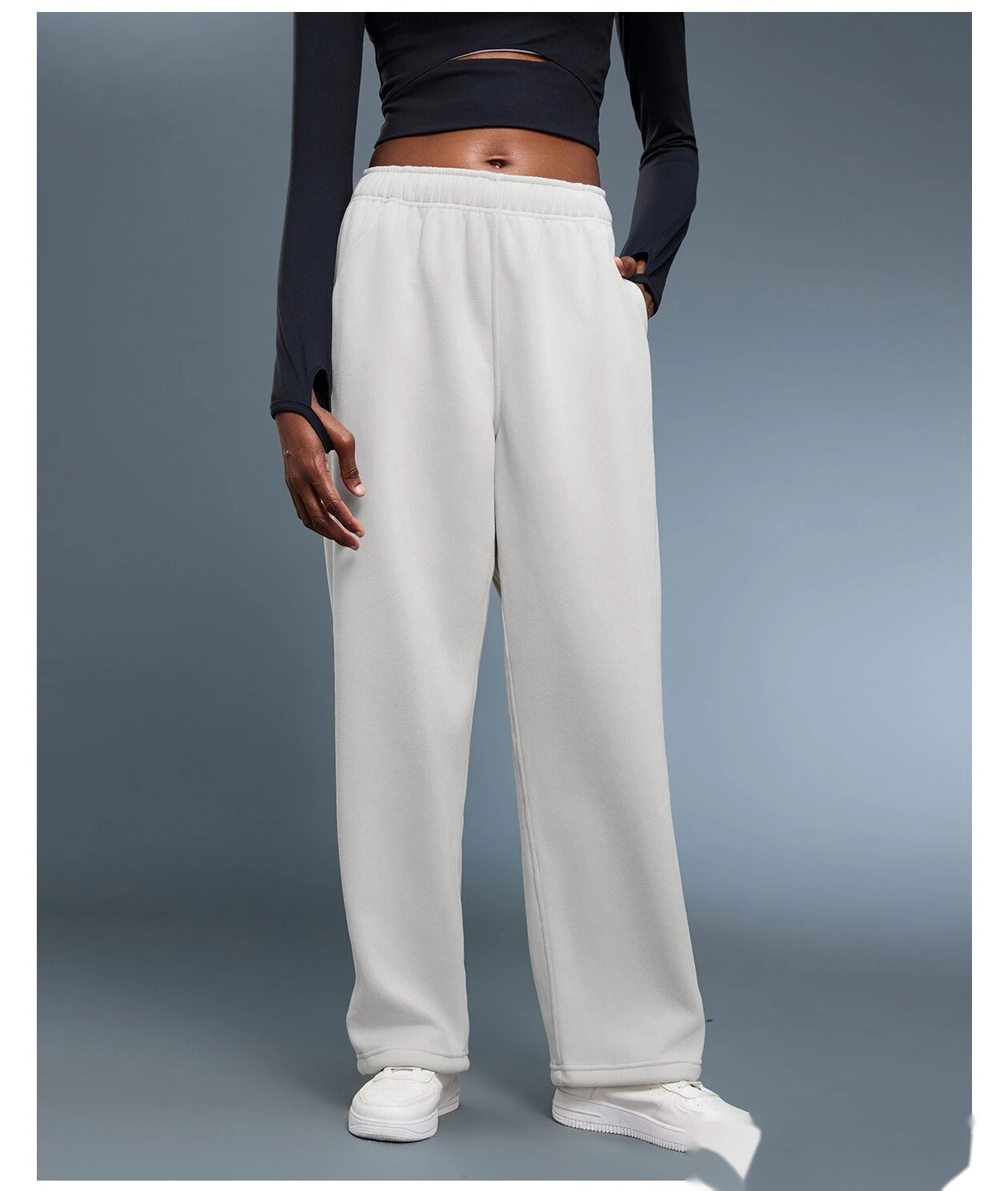 Customized velvet warm casual pants loose sports pants in autumn and winter ladies drawstring leg pants - allni detail