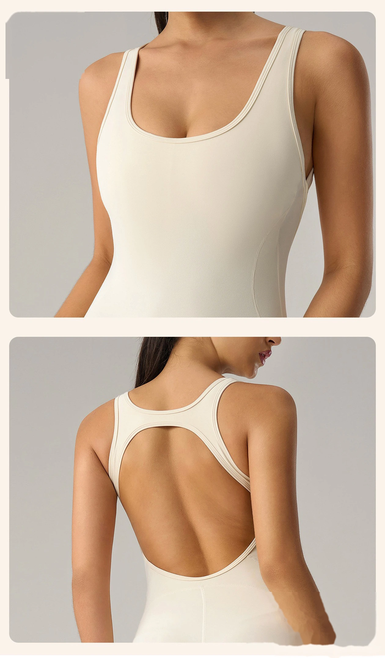 Women’s Custom Fake Two-Piece Camisole Yoga Jumpsuit Sexy Backless Butt Lifting Fitness Bodysuit detail