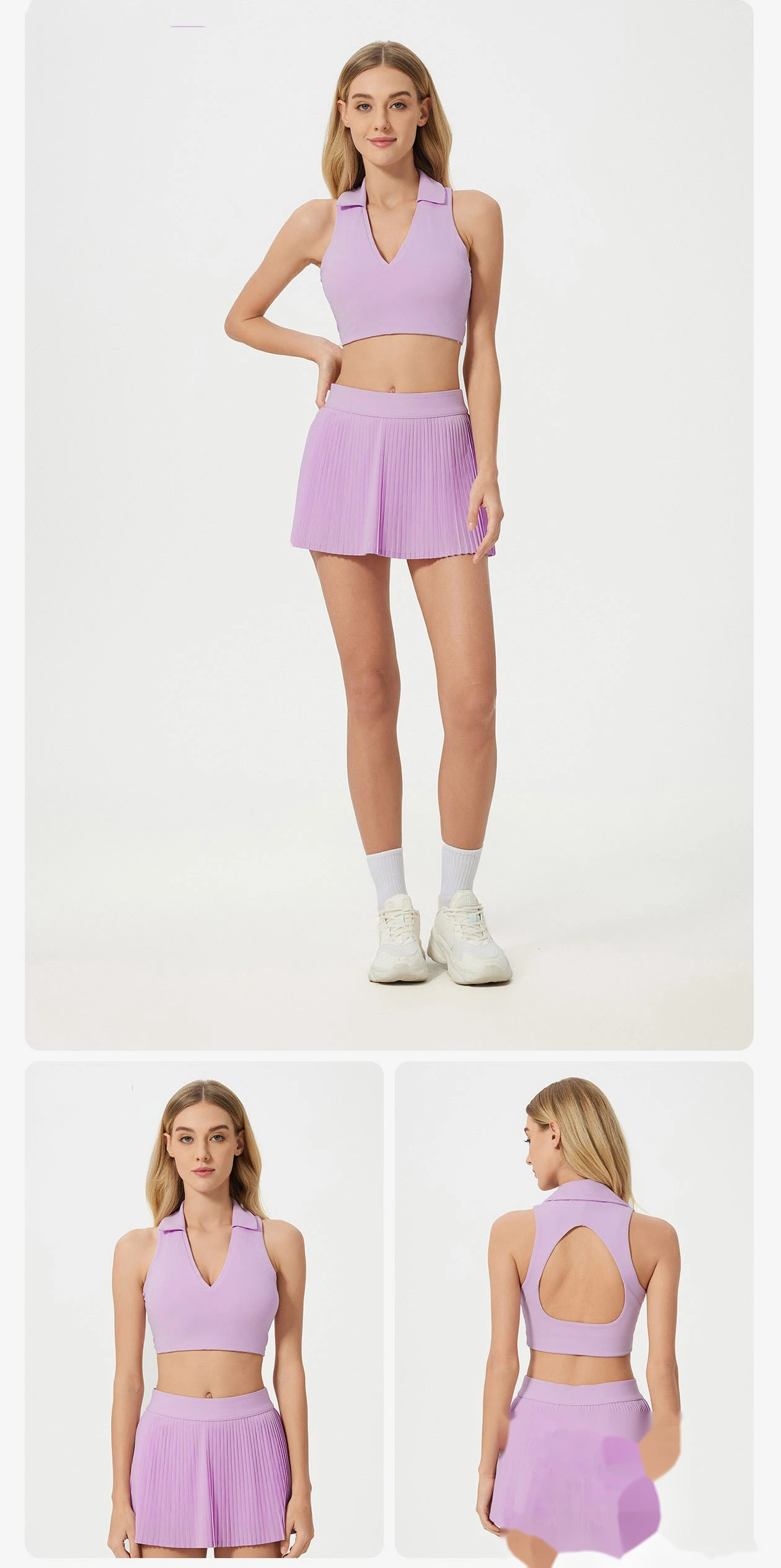 Custom nude yoga vest running tennis fitness bra POLO lapel hollow back sports bra female detail