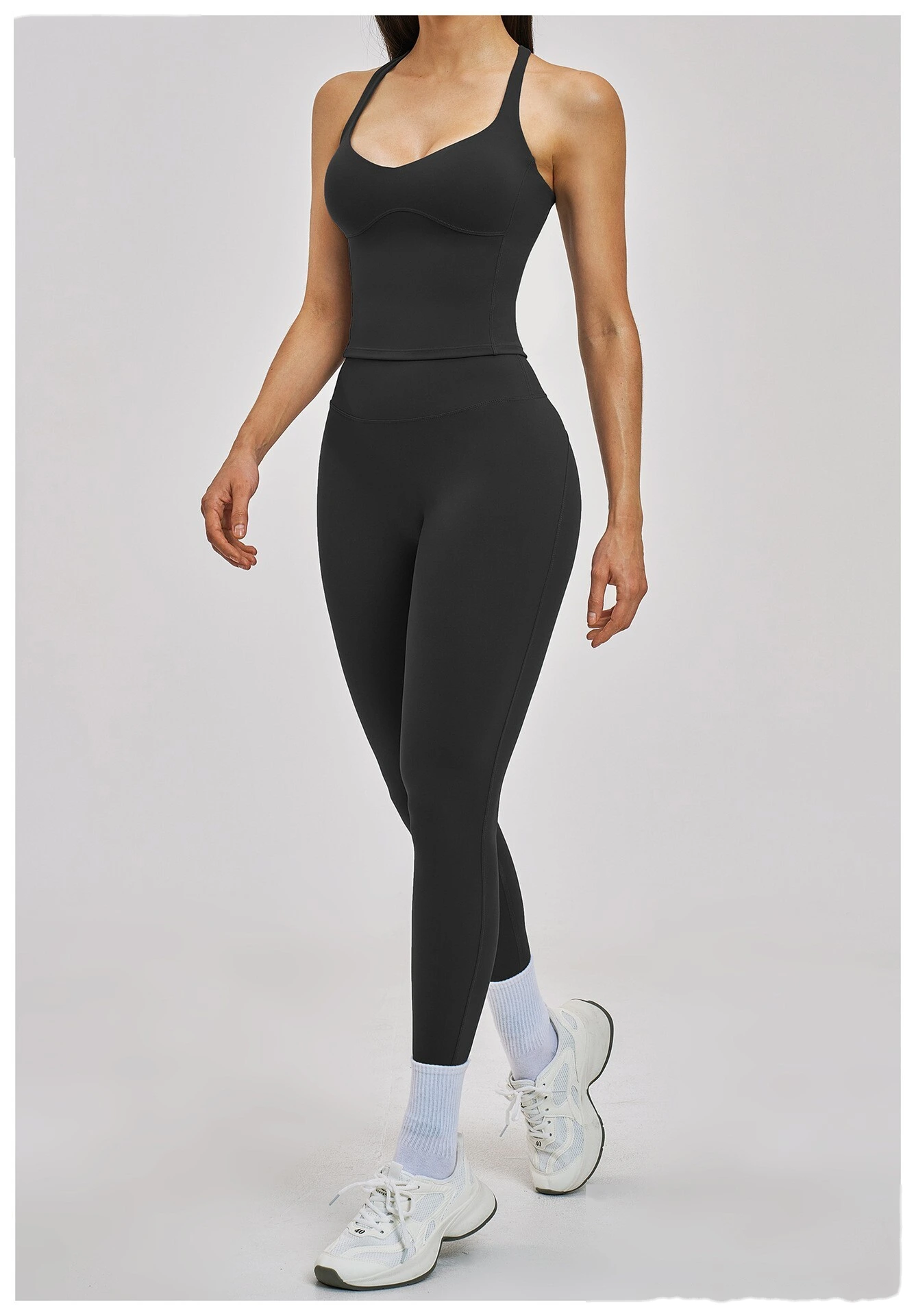 Women’s Crisscross Back Yoga Set Beauty Back Sports Vest & Workout Tight Leggings Fitness Outfit detail