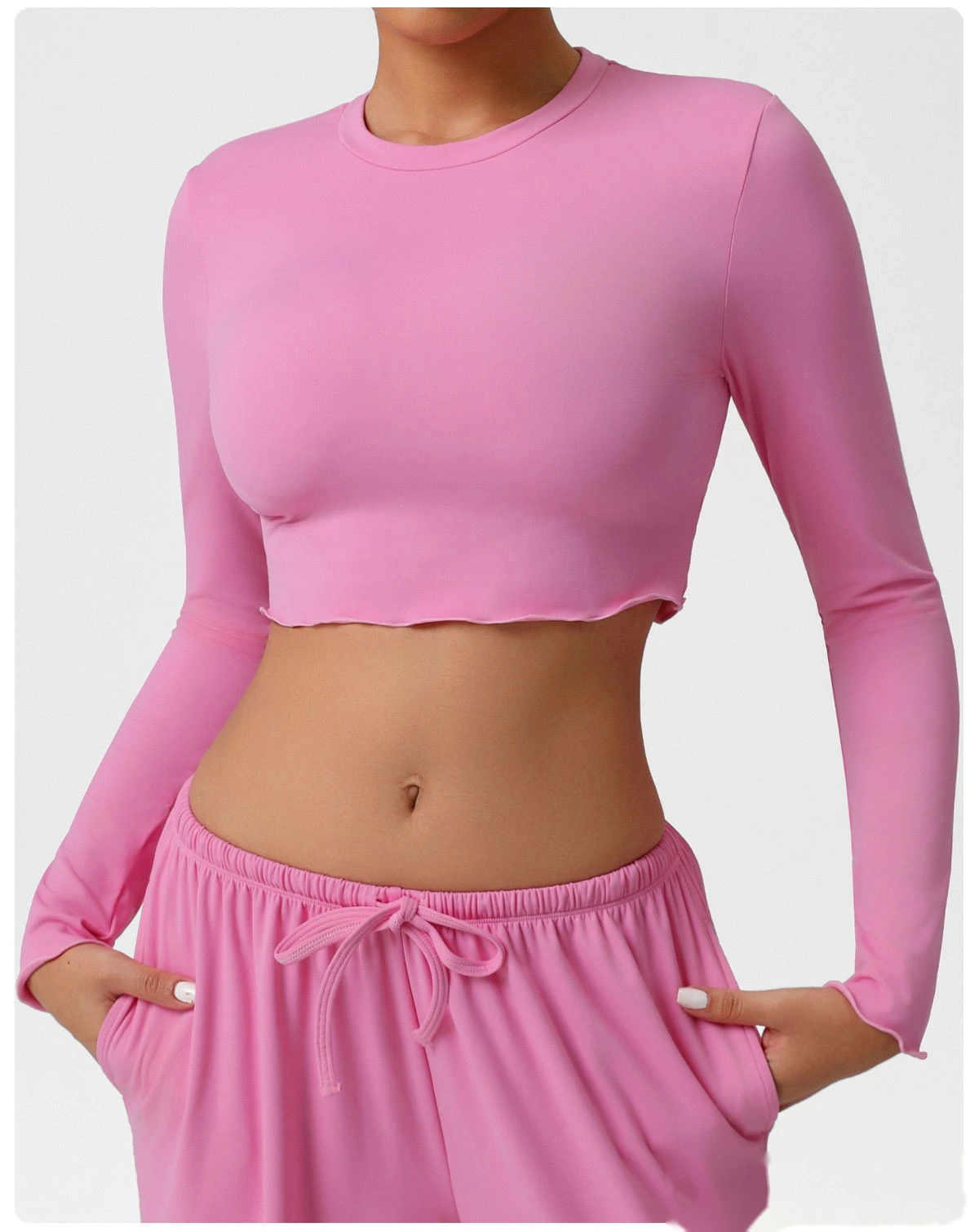 Customize the new yoga fitness suit skin-friendly breathable short slim slimming sports long sleeve T-shirt. detail