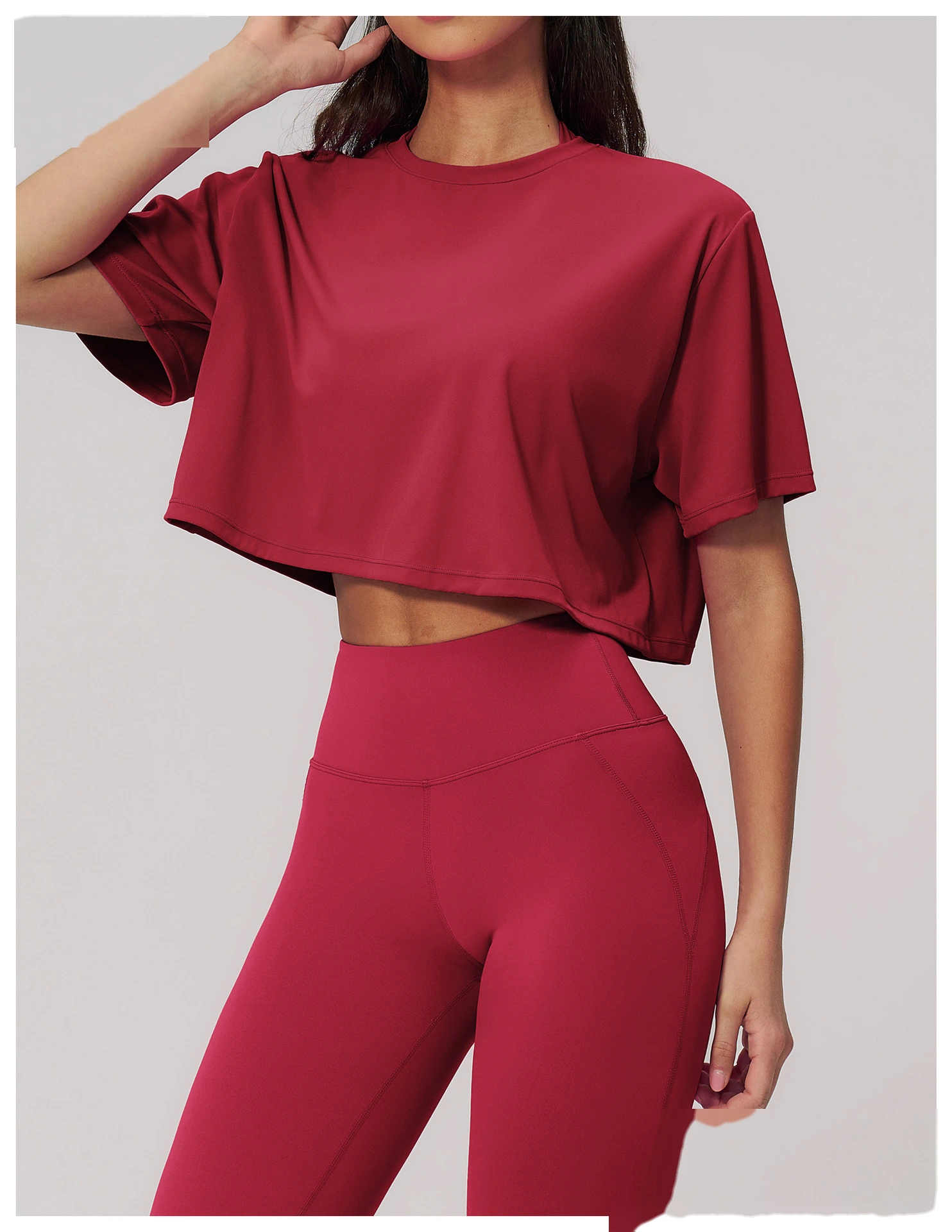 Custom Women’s Loose Fit Cropped Workout Top Short Sleeve Yoga T-Shirt Running Gym Activewear detail