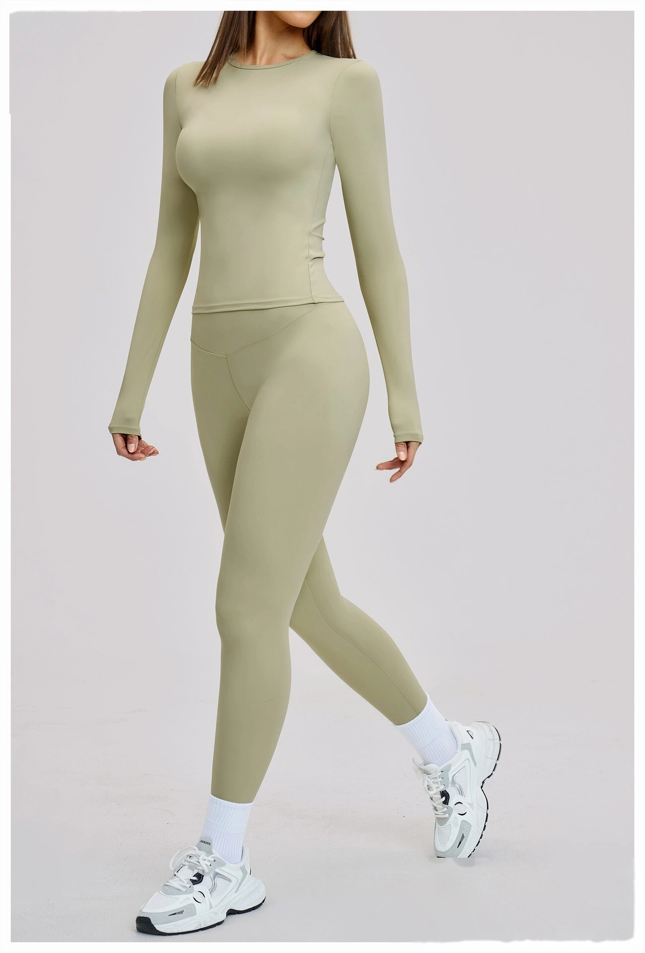 Custom Women's Yoga Set - High Stretch Tight Long Sleeve Top & Leggings for Outdoor Running Fitness detail