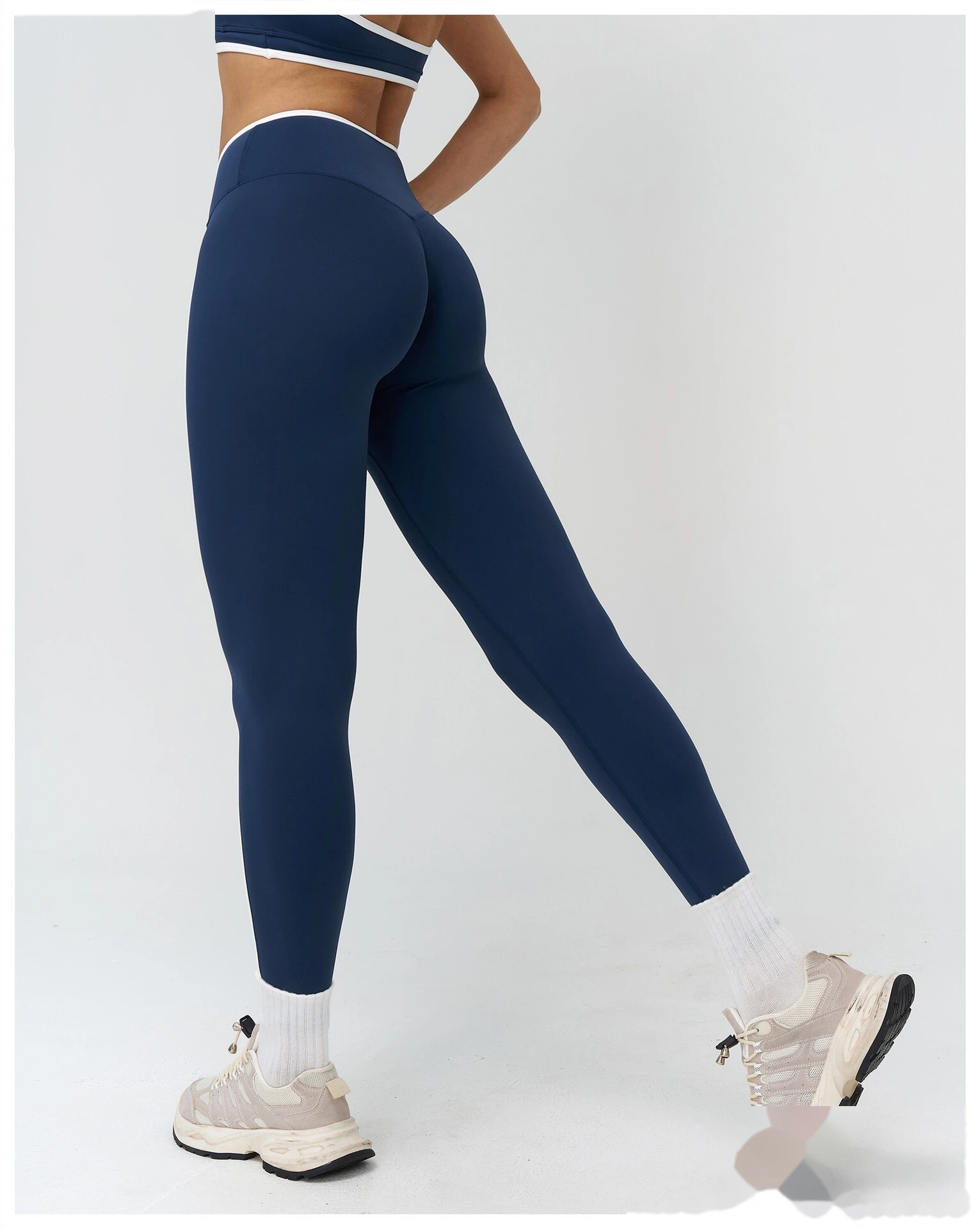 Custom Cross Waist Yoga Pants - Women's Buttery Soft Color Block Tight Running Fitness Leggings detail