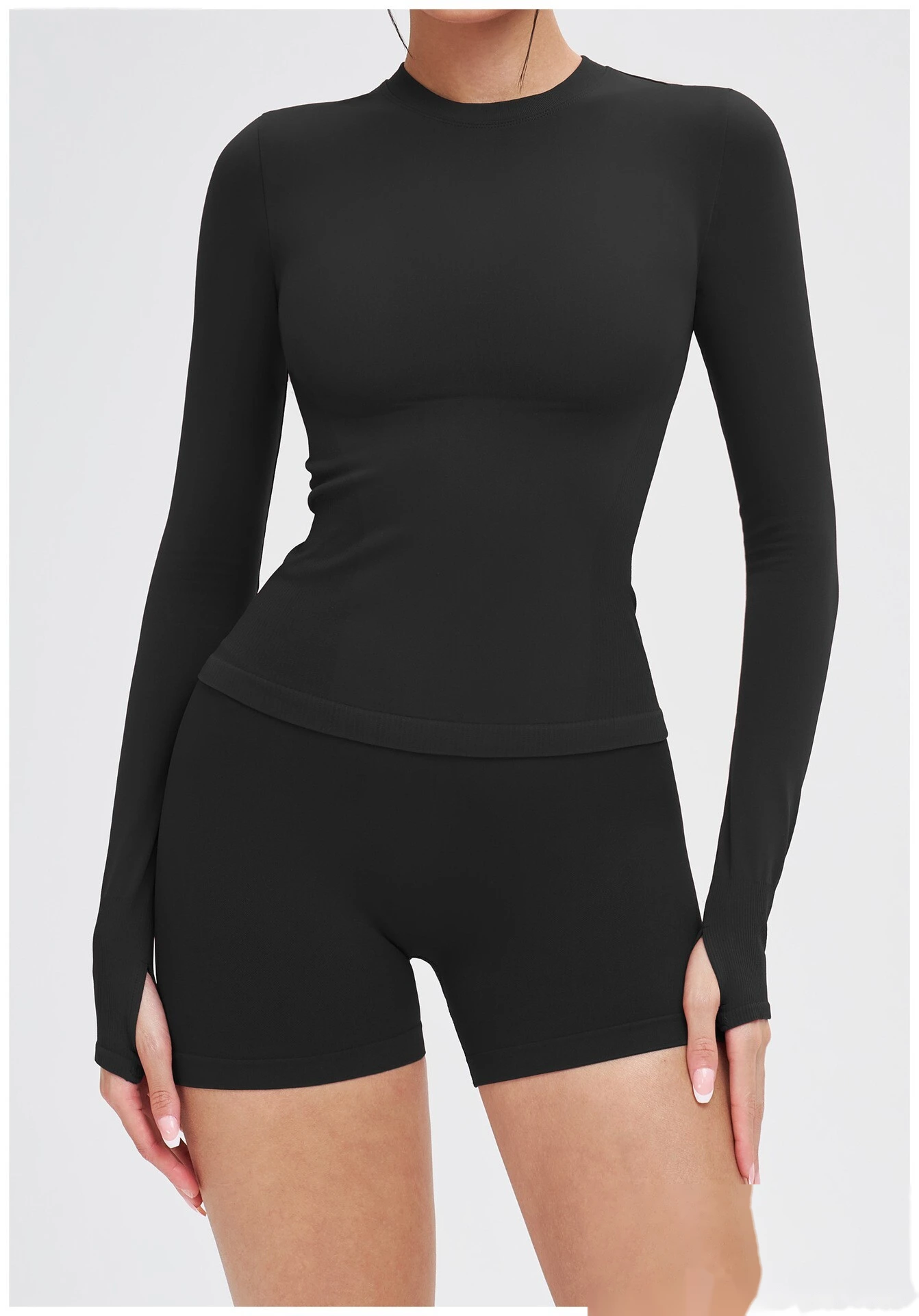 Custom Seamless Yoga Long Sleeve - Women's Crew Neck Tight High-Stretch Running Fitness T-Shirt detail