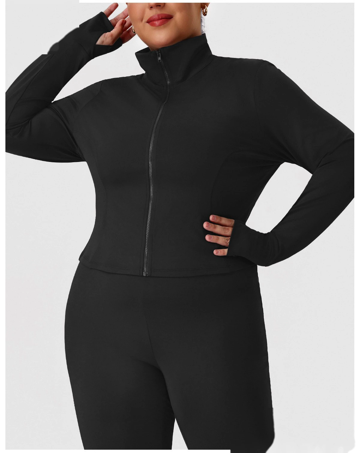 Custom US/EU Plus Size Yoga Coat | Winter Warm Sports Top, Outdoor Running Fitness Jacket detail