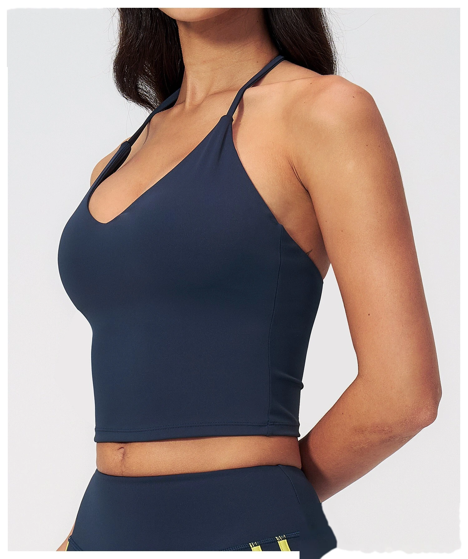 Custom Women Halter Sports Vest, V Neck Slim Yoga Top With Padded Bra Outer Wear Workout Tank Top detail