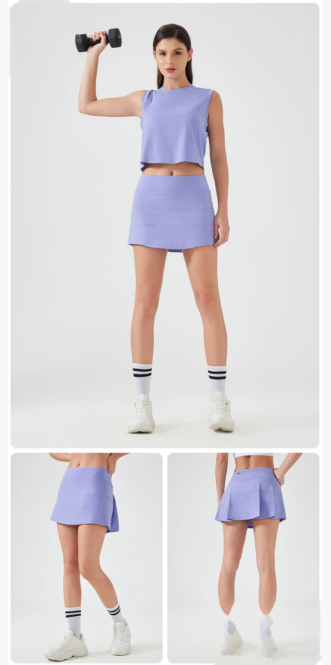 Custom sports skirt women's back waist pocket breathable tennis skirt fake two-piece yoga fitness skirt detail
