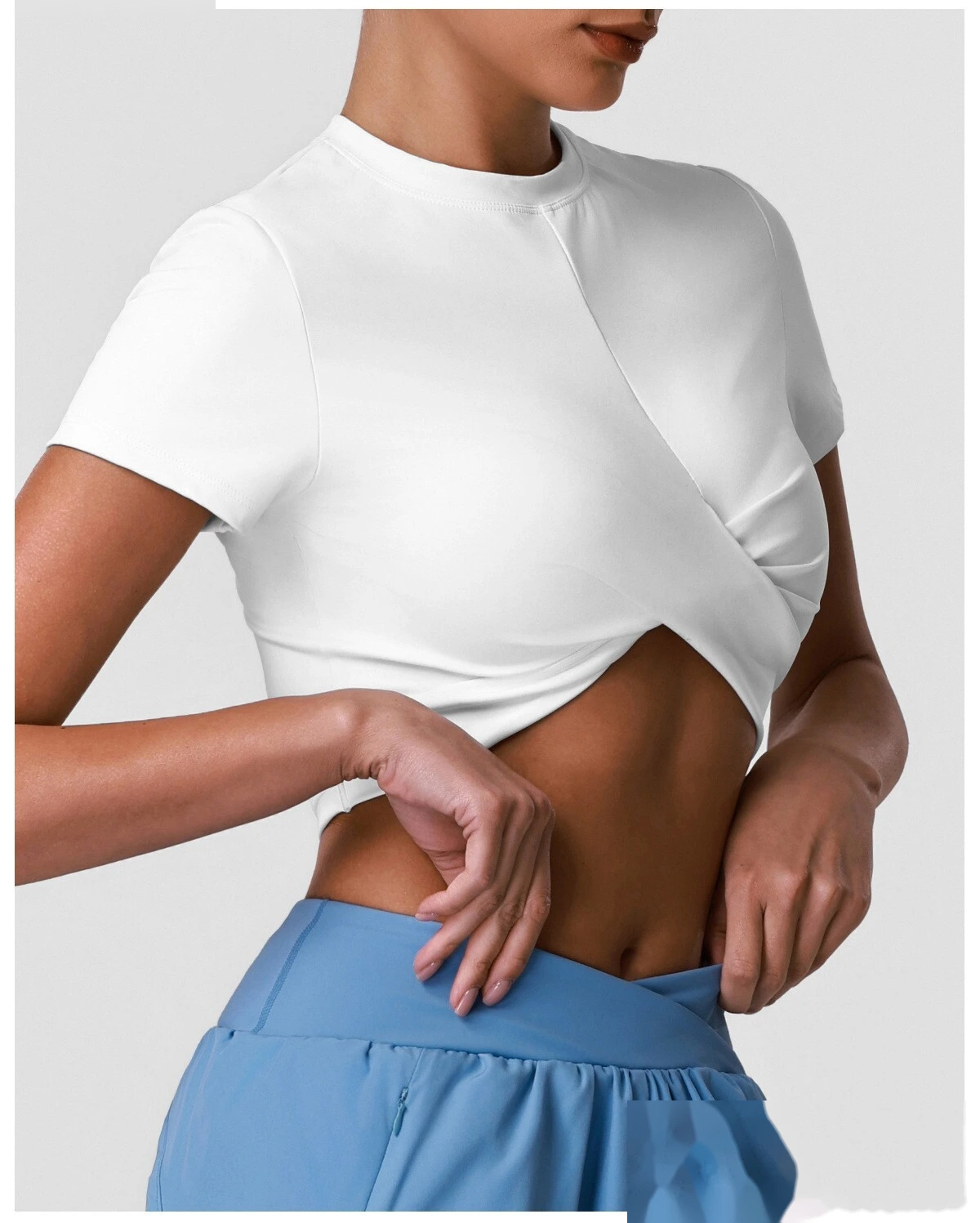 Women's Custom Waist Slimming Slim Fit Sports Fitness Short Sleeve, Casual Short Length Outdoor Yoga Top T-Shirt detail